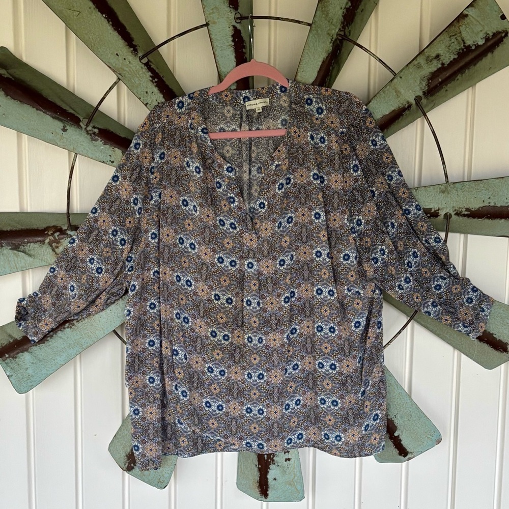 Adrienne Vittadini Floral Blouse - Blue and Brown